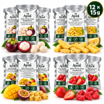 Ayoi High-Fibre Fruit Selection – 12 × 15 g Freeze-Dried Fruit Snacks, 4 Flavours, 100% Fruit, No Additives, No Sugar Added